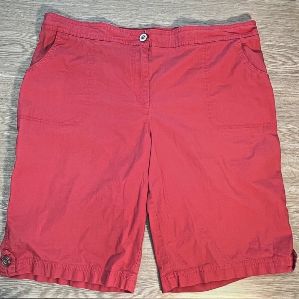 Chico's - Women's L Coral Pink Bermuda Shorts 4-Pocket Utility 10" Inseam